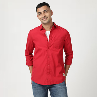 Lee Men Solid Red Shirt (Slim)
