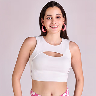  MIXT by Nykaa Fashion White Solid Overlay Crop Tank Top
