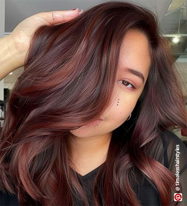 burgundy highlights on brown hair