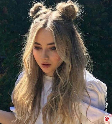 Sabrina Carpenter in space buns