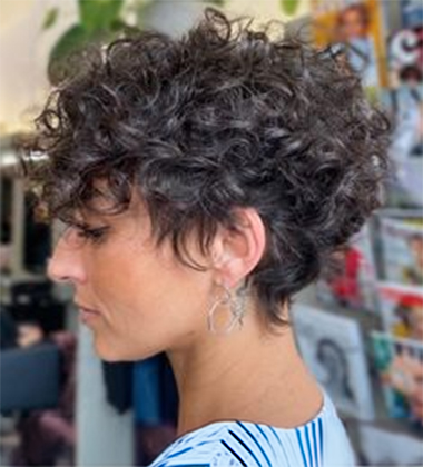 side profile of pixie curly hair