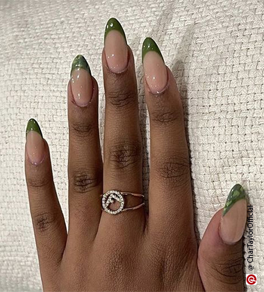 green nail art - Mossy Tips