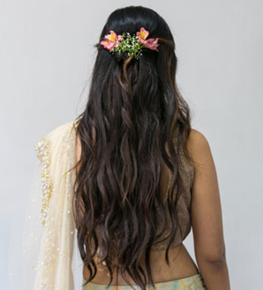 Reception Hairstyles for Lehenga – Half-Up Beach Waves