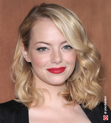 Emma Stone Side Swept Bangs Shoulder-Length Haircut