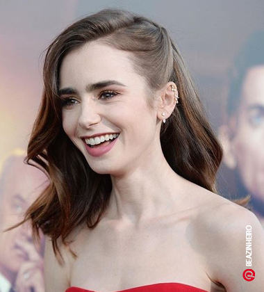 Lily Collins seen with Side Part - hairstyle for straight hair
