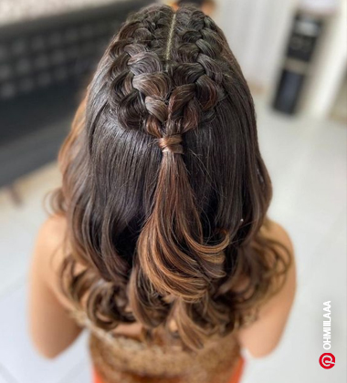 Crown Braids hair design for straight hair